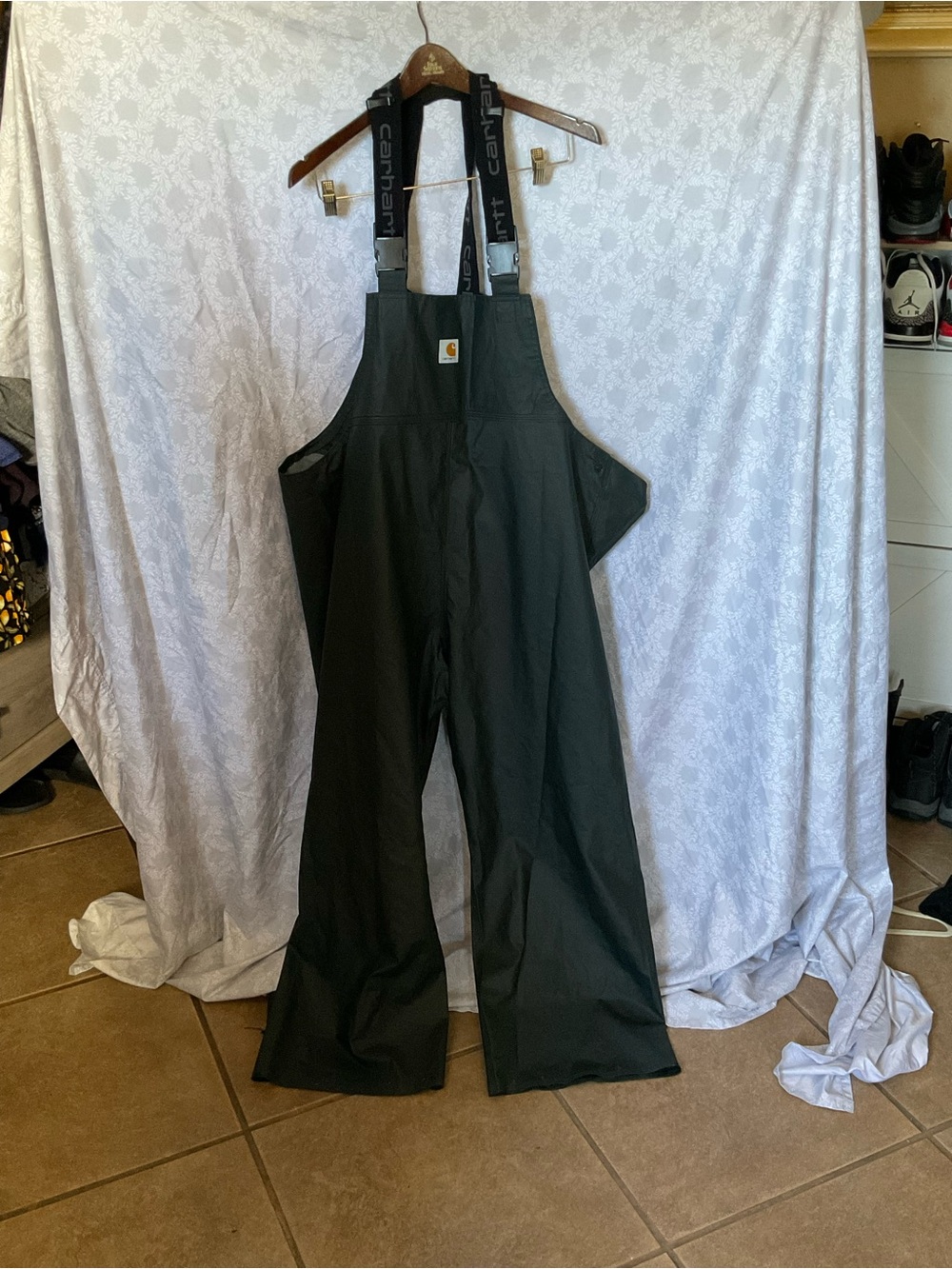 Carhartt Black Bib Overalls with Logo Patch and Branded Straps